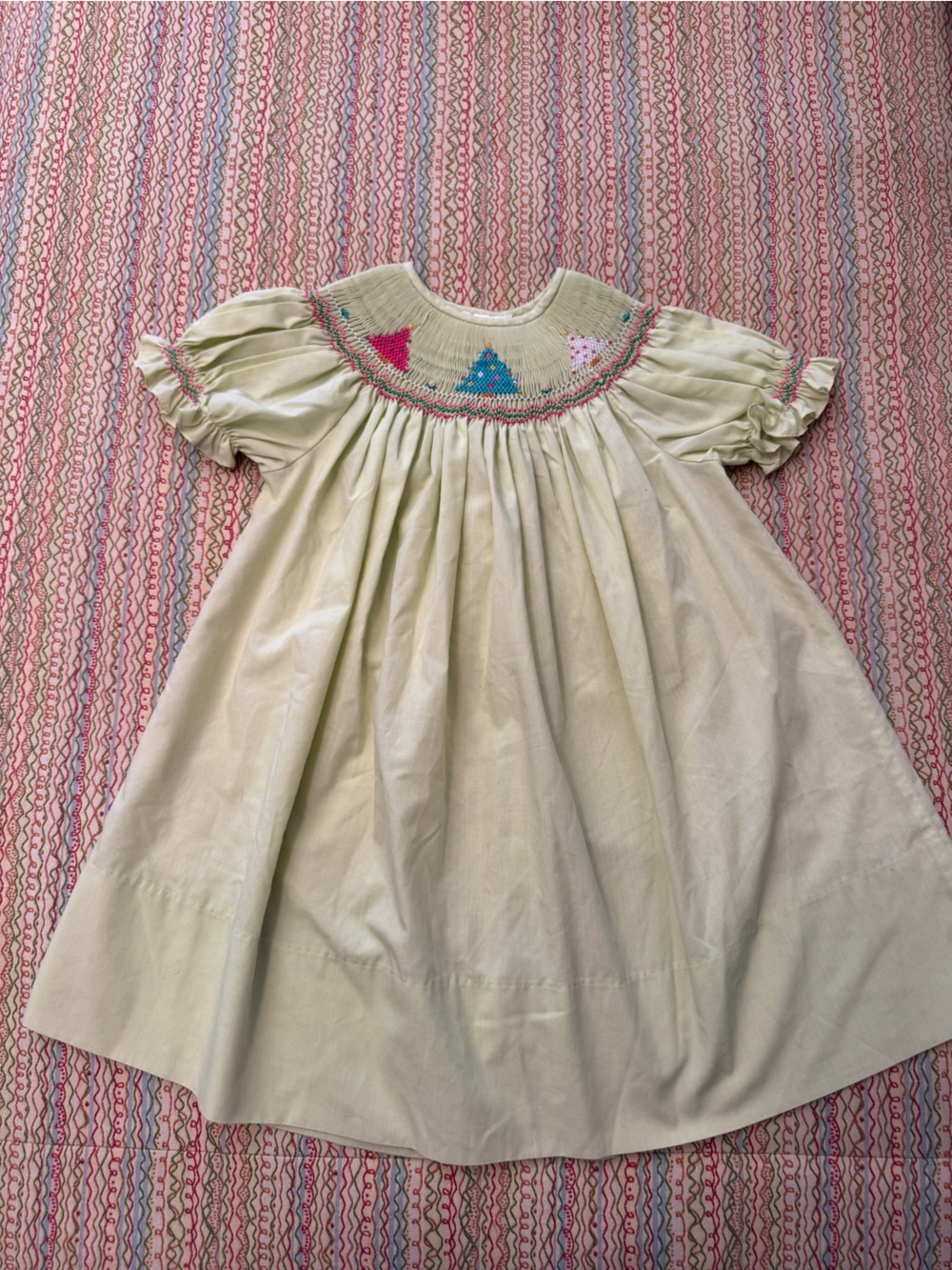 Rosalina Boutique Light Green Smocked Christmas Tree Bishop Dress Size 2T